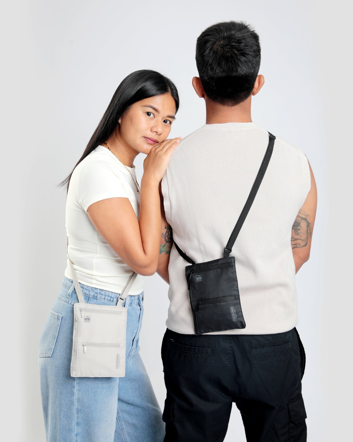 On Board RFID Security Neck Pouch - Light Gray