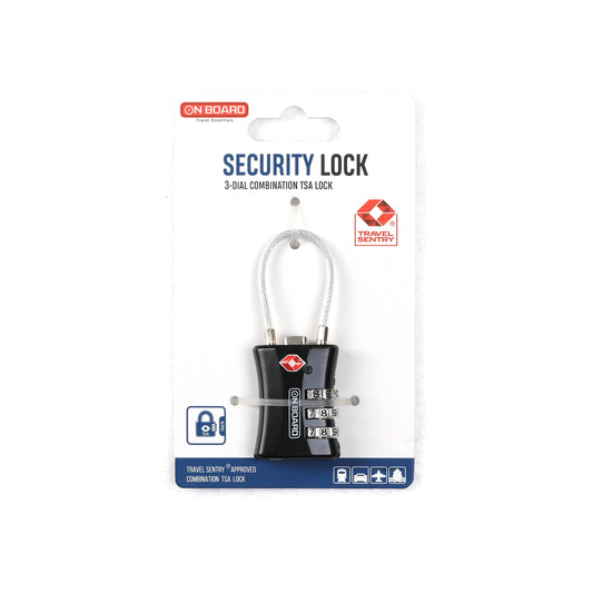 On Board 3-Dial Combi TSA Cable Lock - Black