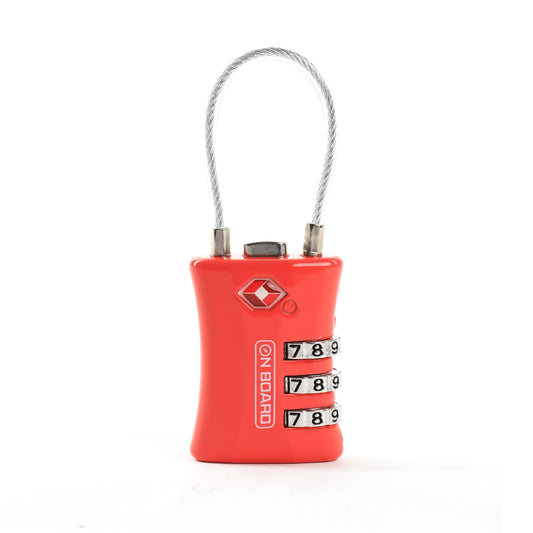 On Board 3-Dial Combi TSA Cable Lock - Red