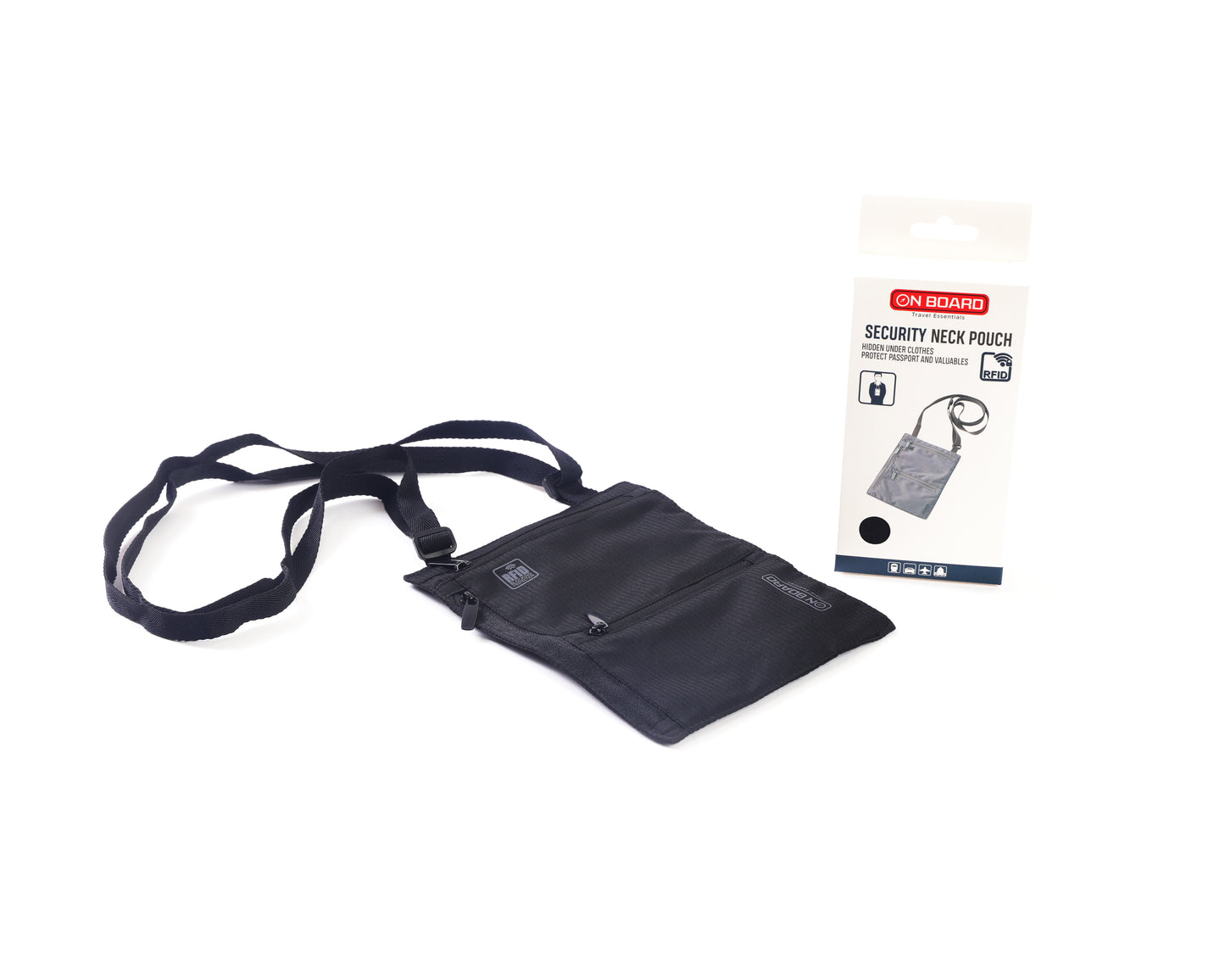 On Board RFID Security Neck Pouch - Black
