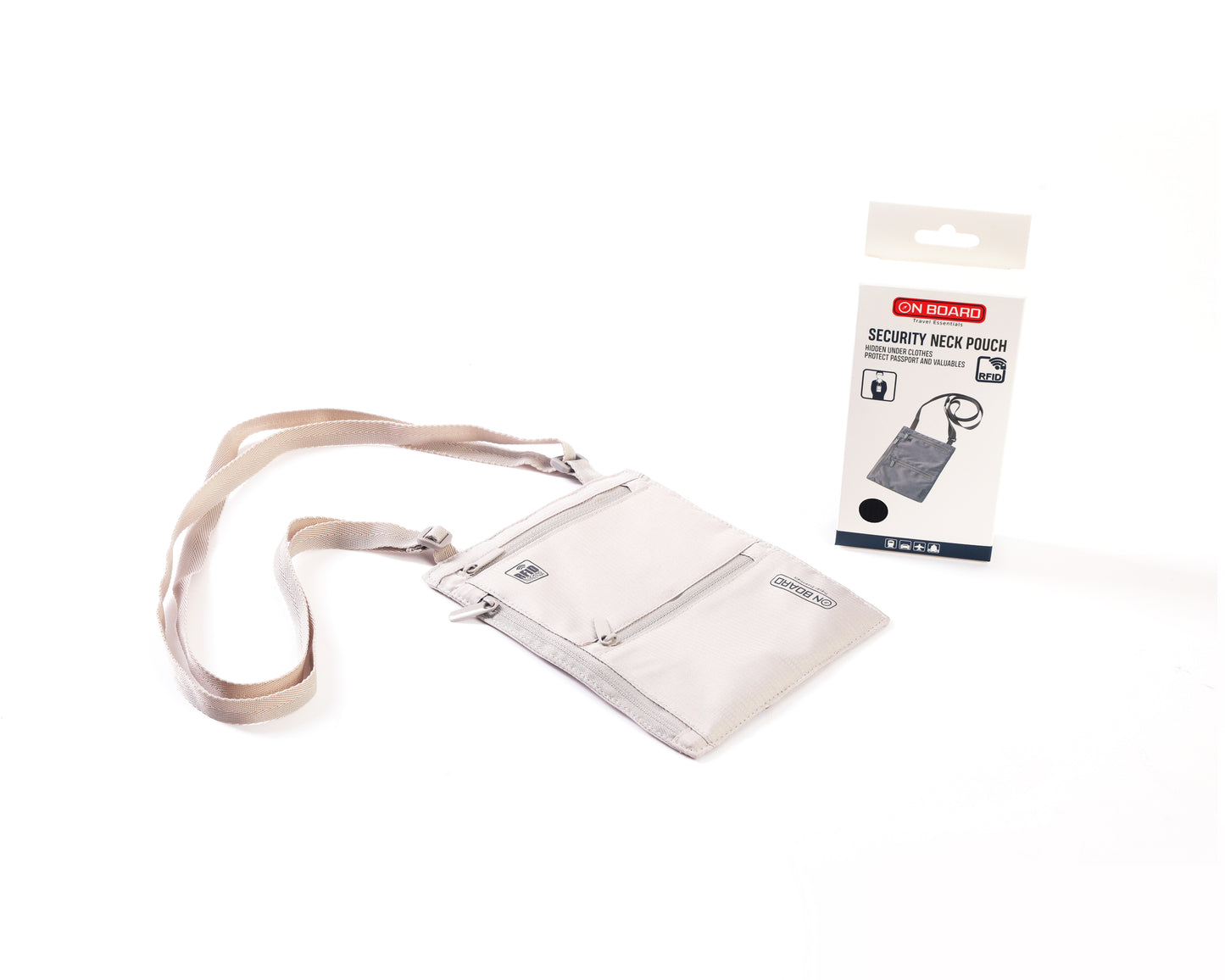 On Board RFID Security Neck Pouch - Light Gray