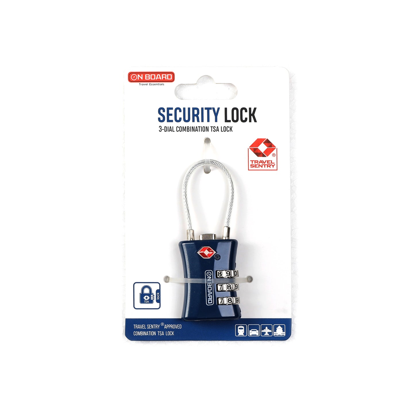 On Board 3-Dial Combi TSA Cable Lock - Blue