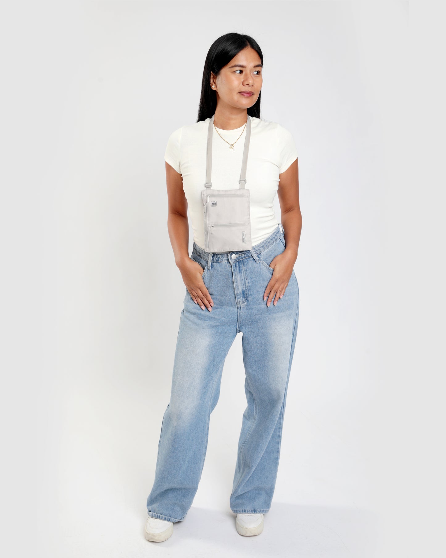 On Board RFID Security Neck Pouch - Light Gray