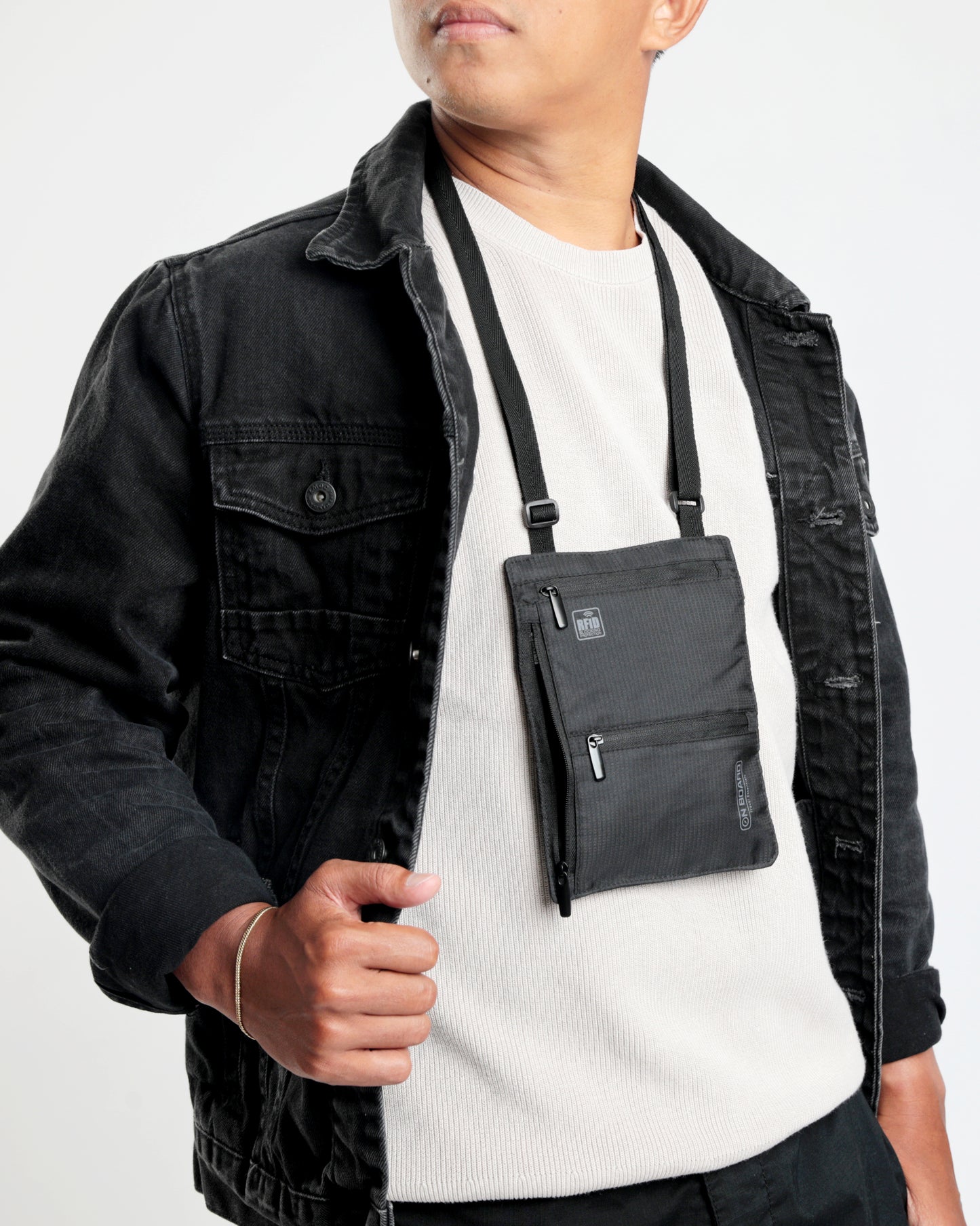 On Board RFID Security Neck Pouch - Black