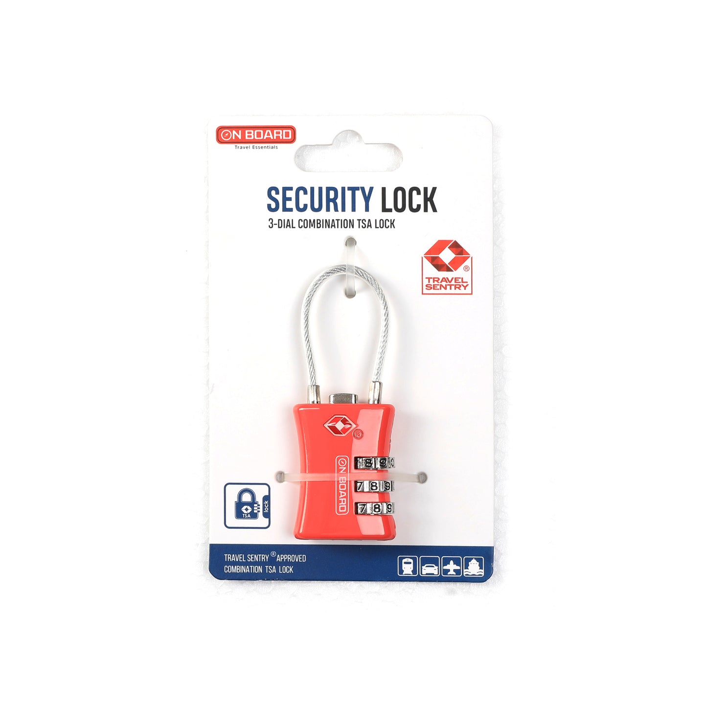 On Board 3-Dial Combi TSA Cable Lock - Red